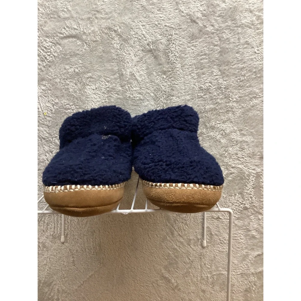 LL Bean‎ Kids Navy Blue Sherpa Lined Moccasin Slippers Size 1-2
